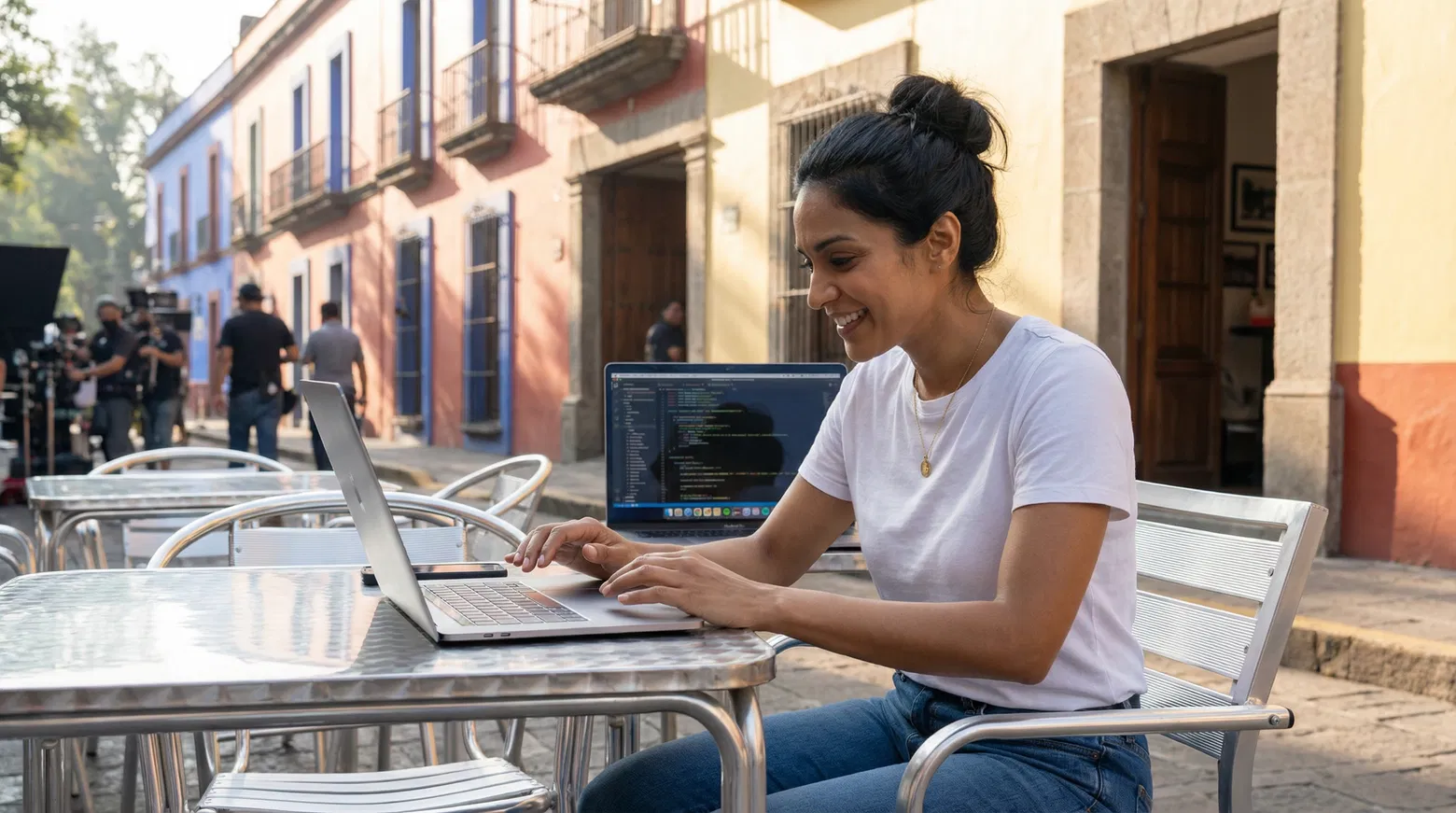 Valentina at outdoor café