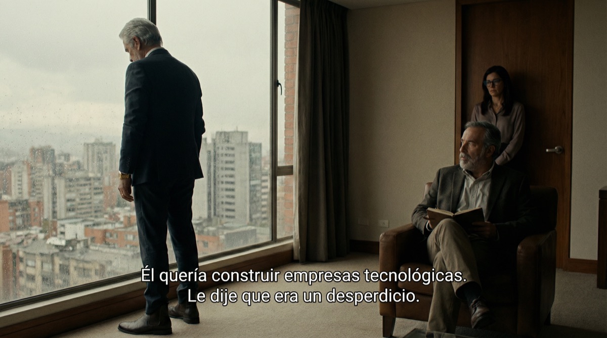 Don Hernando sitzt hinter seinem schweren Schreibtisch, sein Blick durchdringend, während er Stefan mustert. Das Büro ist mit rustikalen Erinnerungen an seine Llanos-Vergangenheit geschmückt.