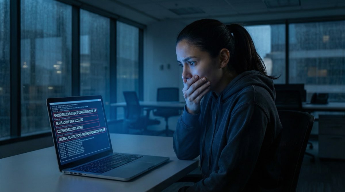 Camila allein im dunklen Büro, ihr Gesicht von ihrem Laptopbildschirm beleuchtet. Die Zugriffsprotokolle zeigen eine nicht autorisierte Verbindung. Jemand hat beobachtet. Und jetzt weiß sie es.
