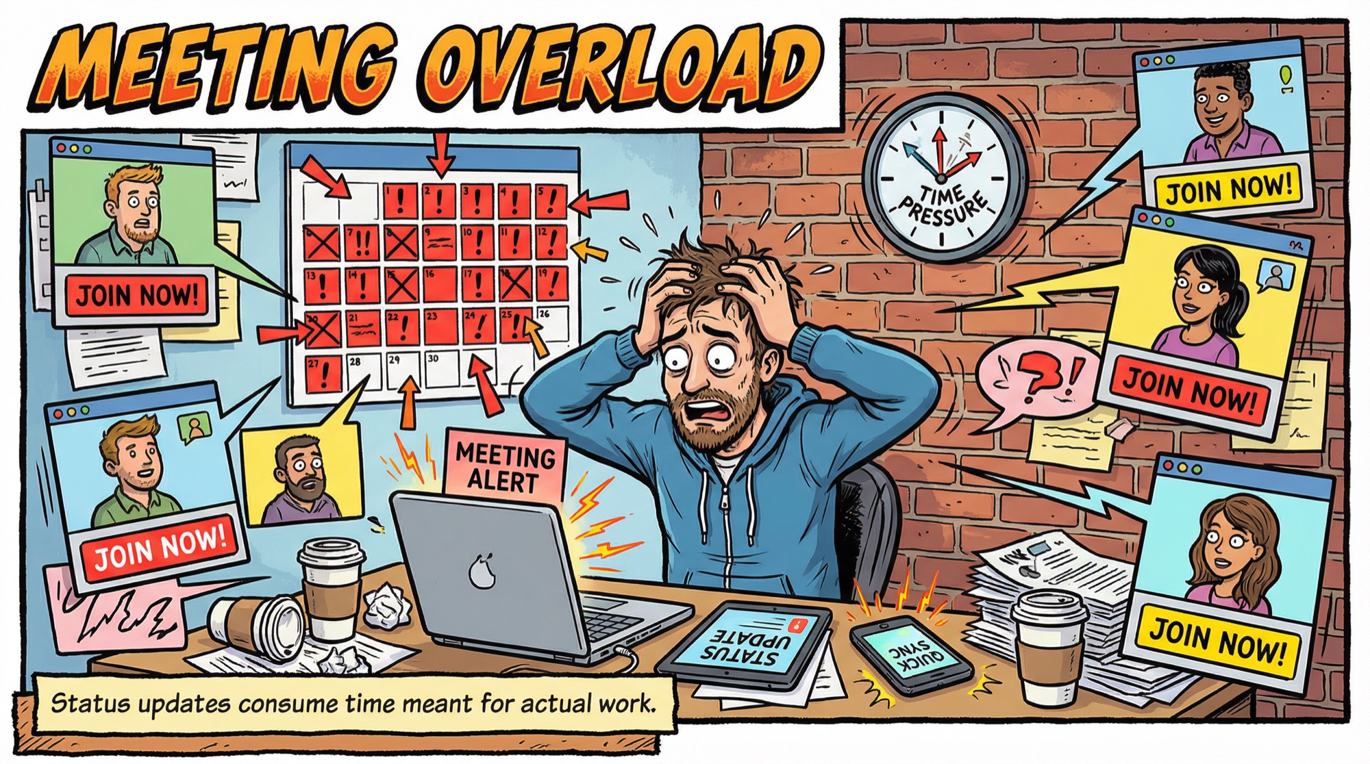 Profesional abrumado por reuniones