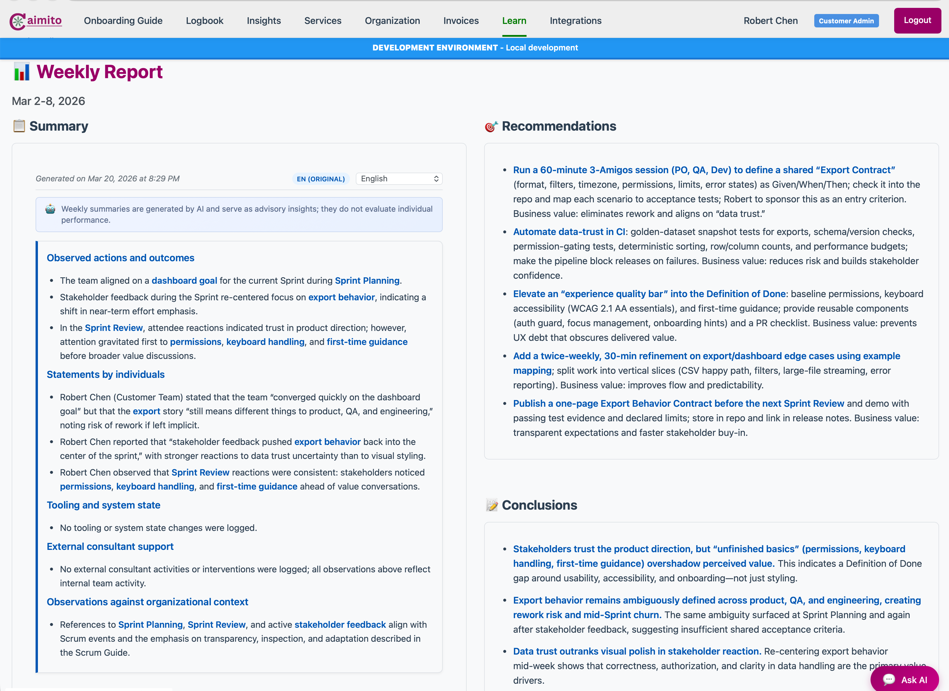 Sample Navigator weekly intelligence report
