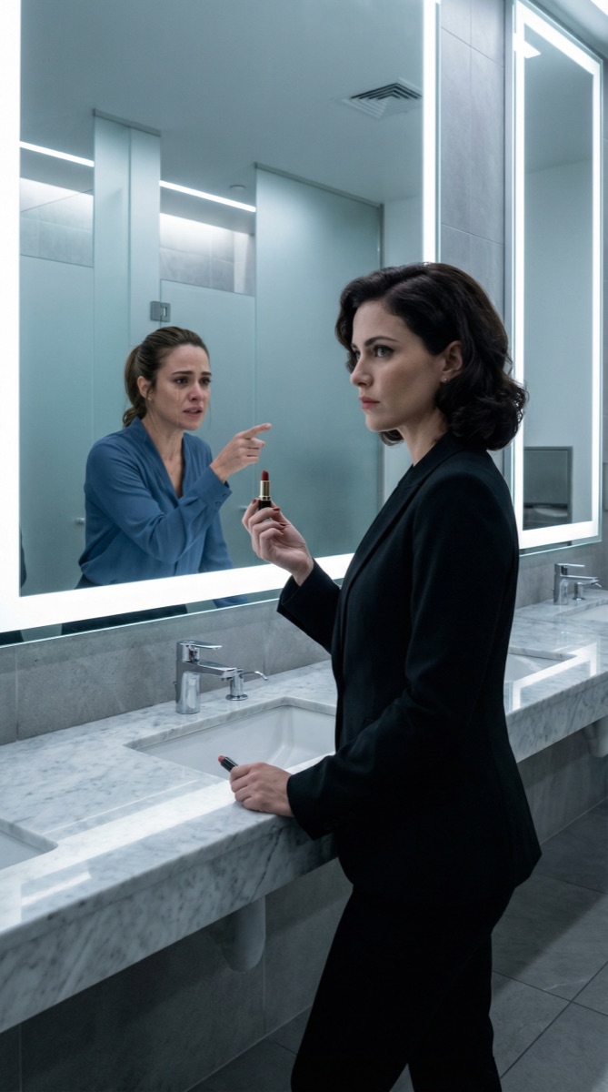 Camila confronts Luciana in the restroom