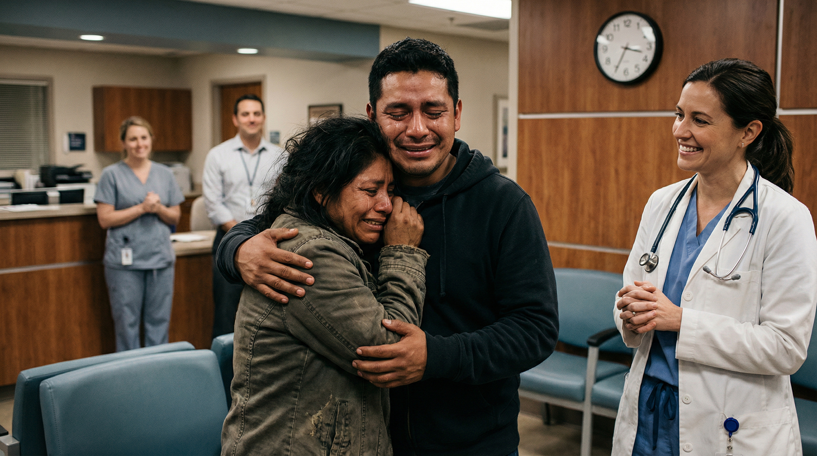 Valentina waits during her mother's surgery, Diego beside her
