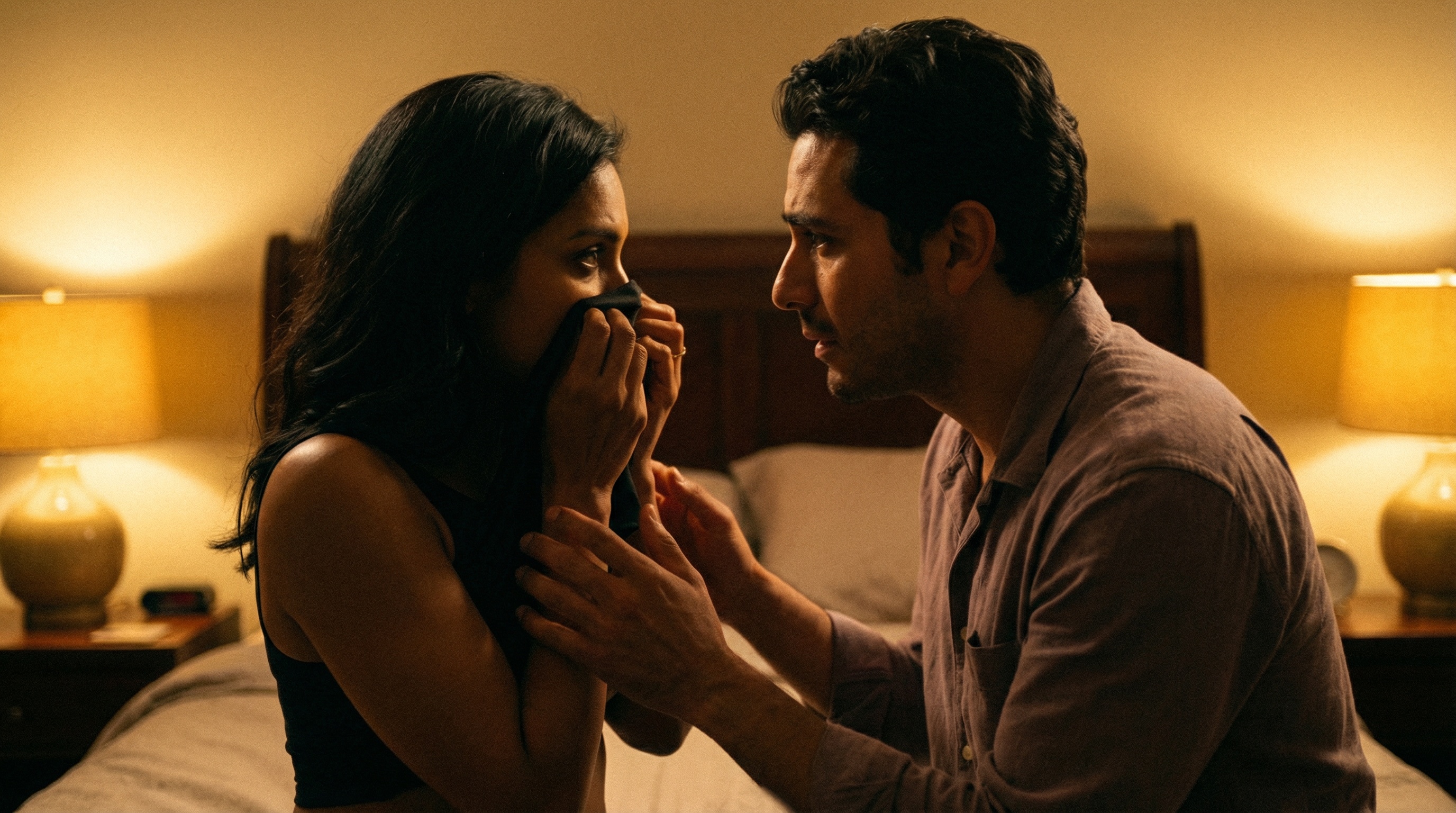 Diego watching Valentina with fifteen years of reverent desire as she gives permission