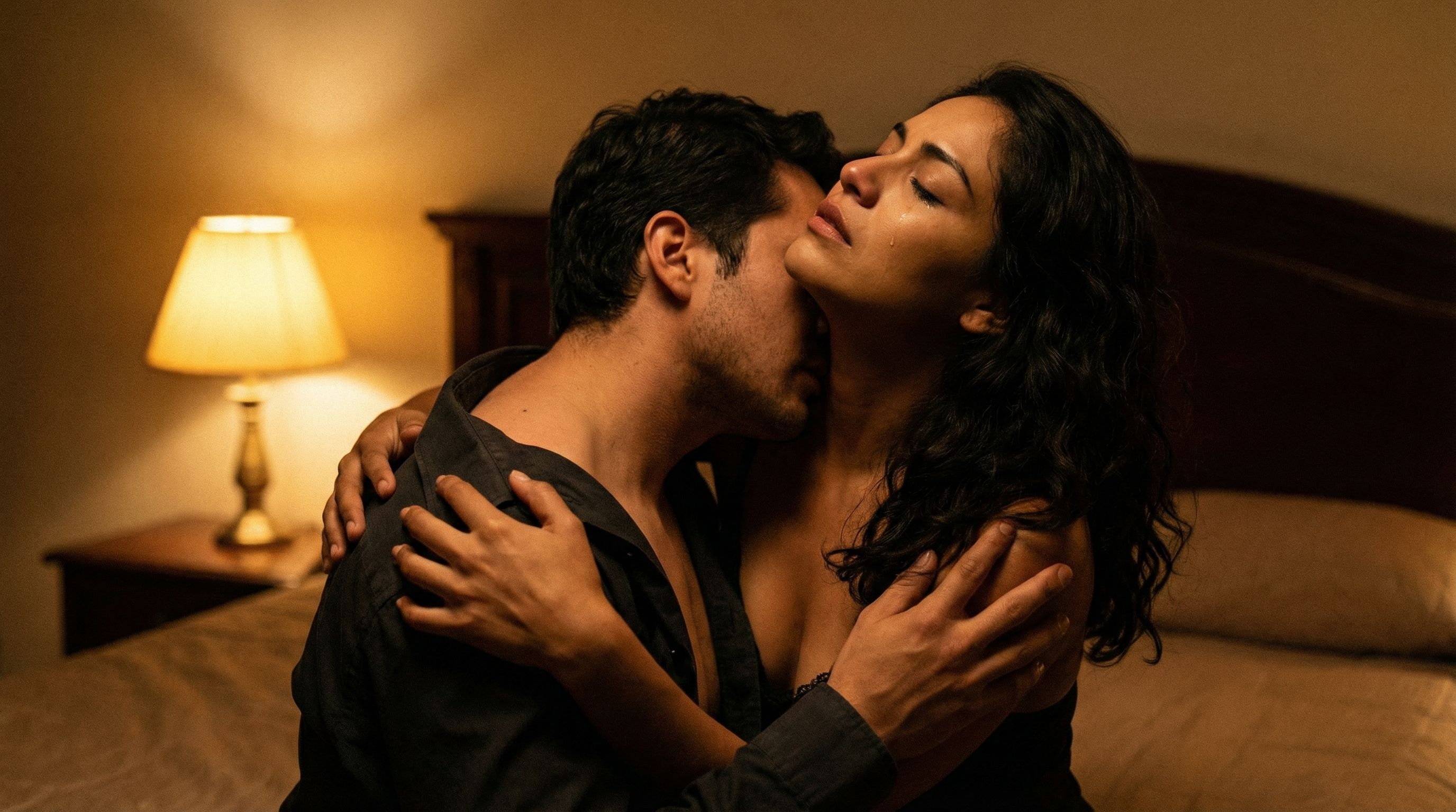 Valentina and Diego in intimate embrace, fifteen years of longing finally realized