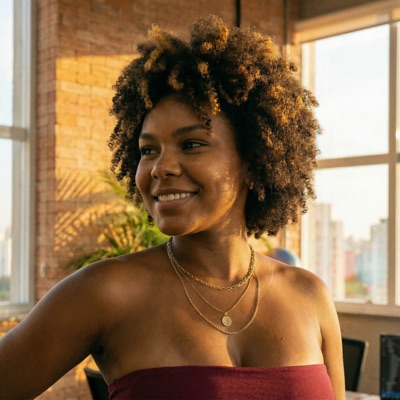 Julia Nascimento en luz calida de oficina