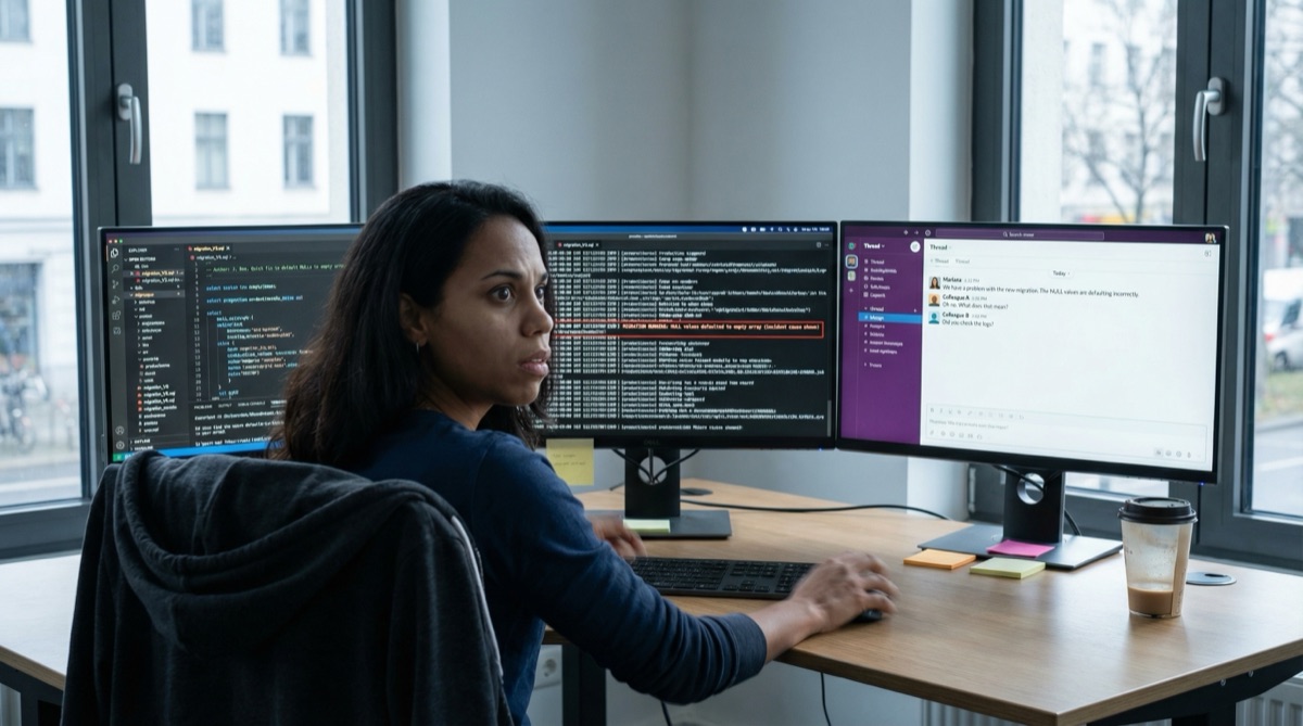 Mariana starrt entsetzt auf ihren Bildschirm