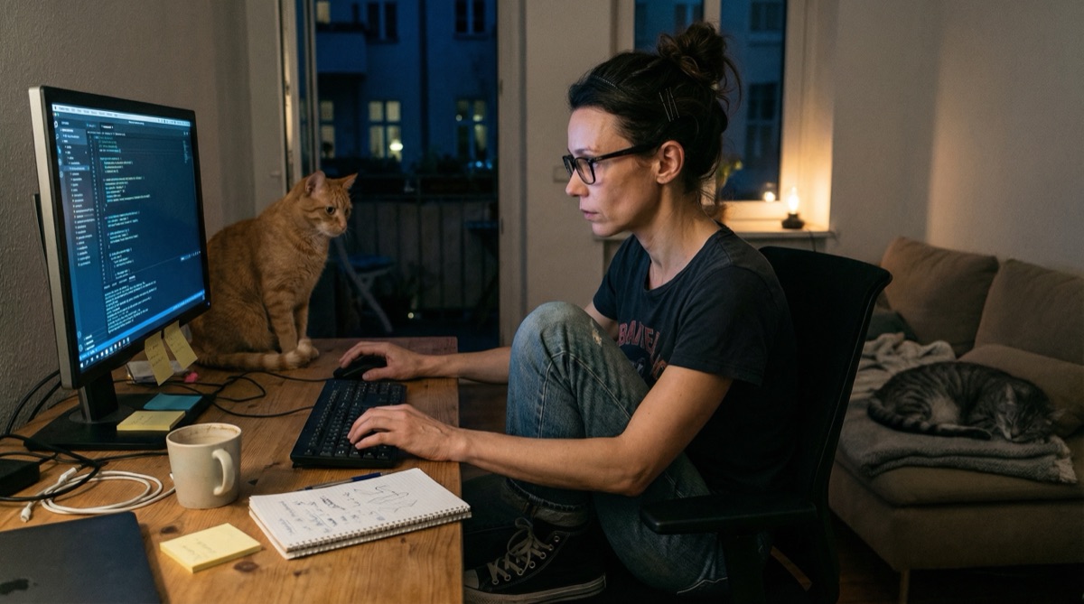 Katja sucht spät nachts