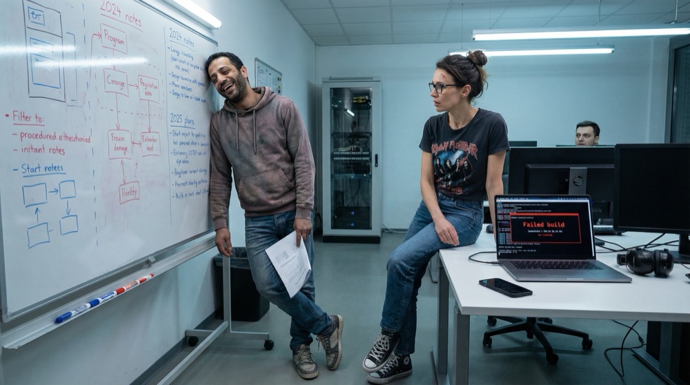 Hassan sosteniendo el reporte con expresión cansada