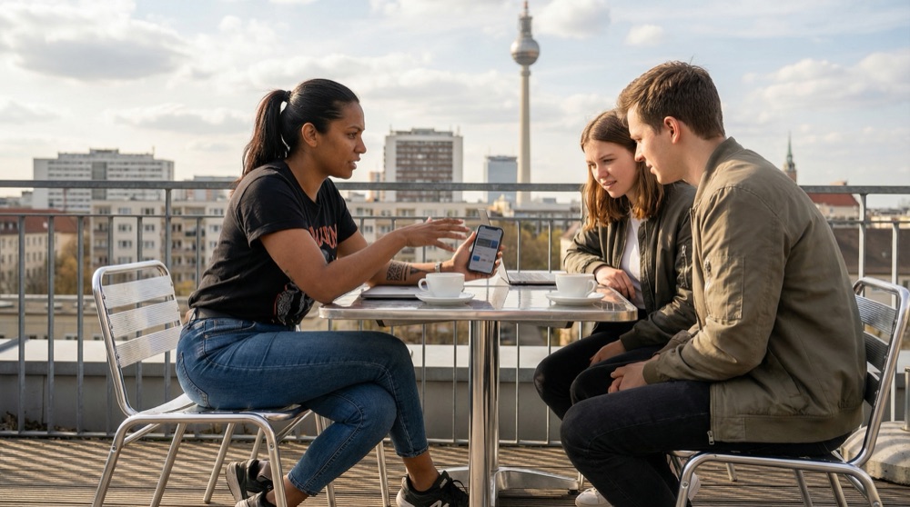 Mariana spricht mit Junior-Entwicklern