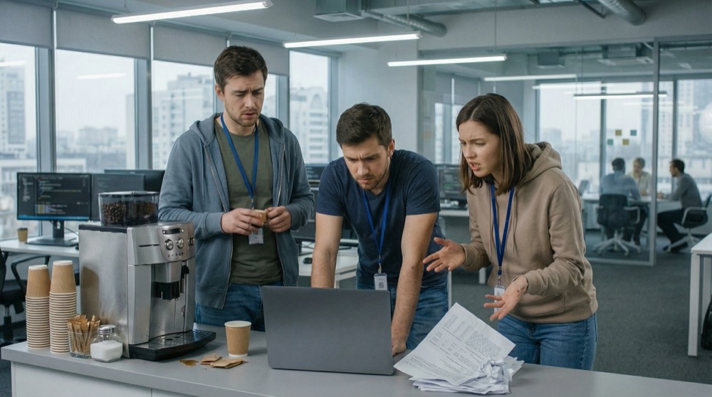 Jan und Kerem an der Kaffeemaschine