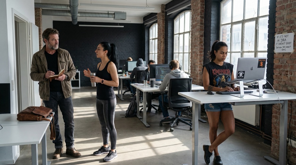 Stefan enters the Pixel Spree development floor on a spring Monday morning