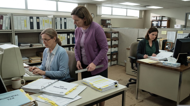 Linda Pritchard, Sharon Mills, and Donna Reeves work among binders and marked-up pages in Whitaker Payroll's SME area.